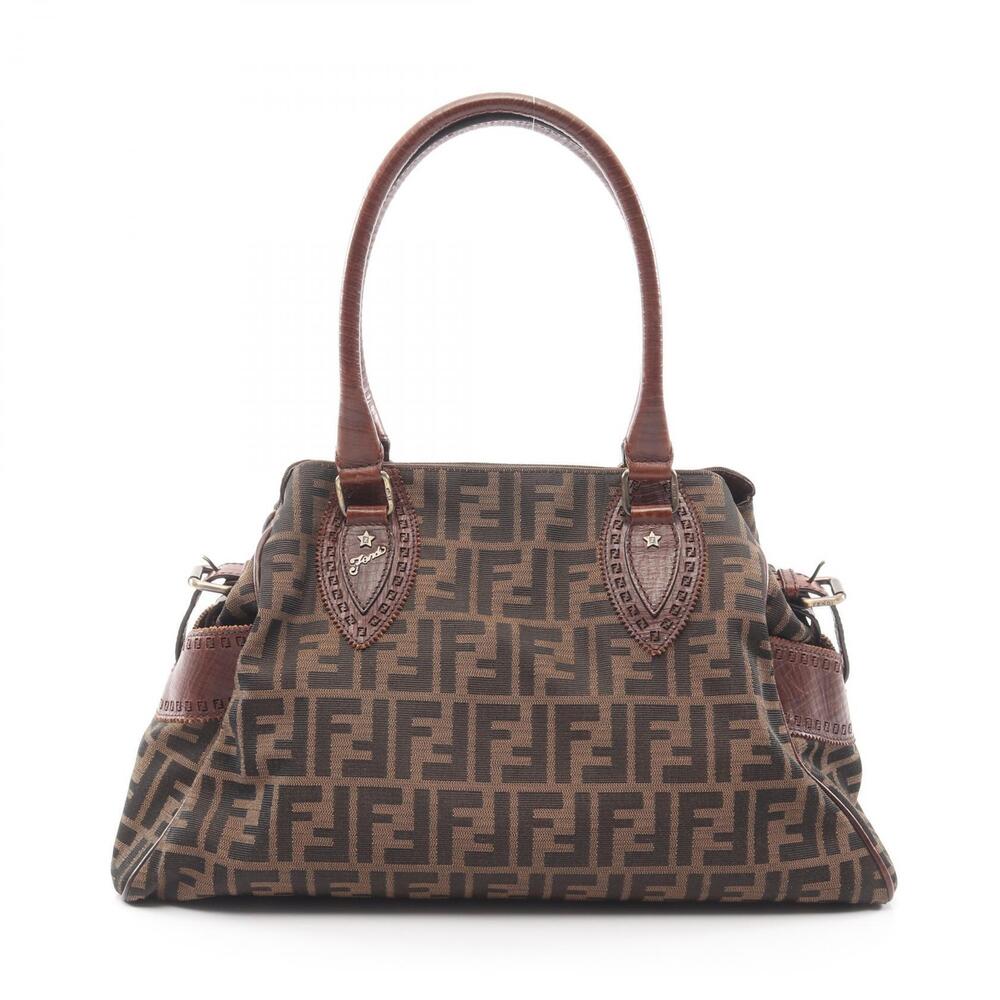 Fendi Etnico Zucca Tote Bag Canvas Leather Brown Black